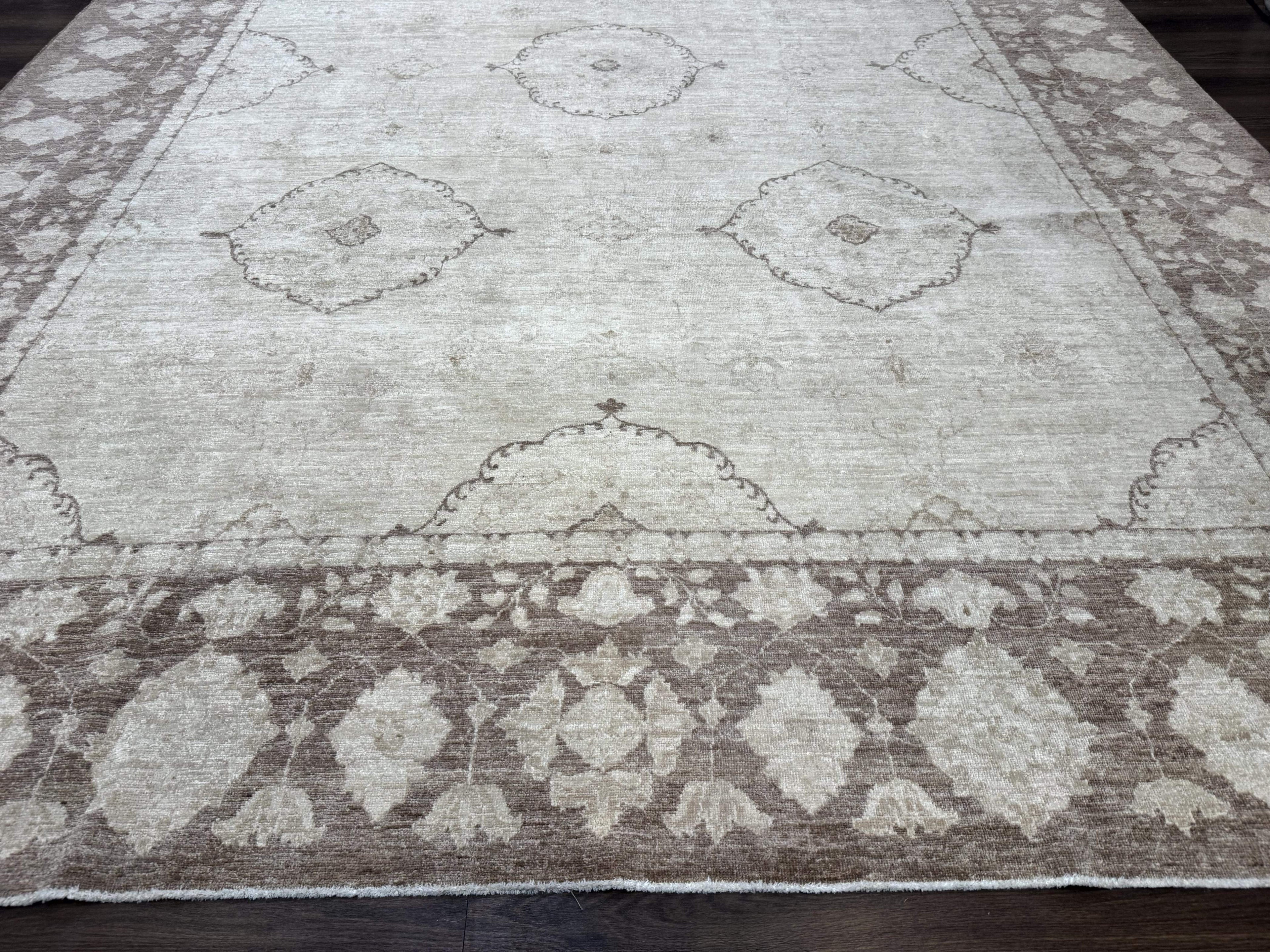 Modern Pakistani Peshawar Rug 10x13, Neutral Colors, Vintage Rug for Modern Home