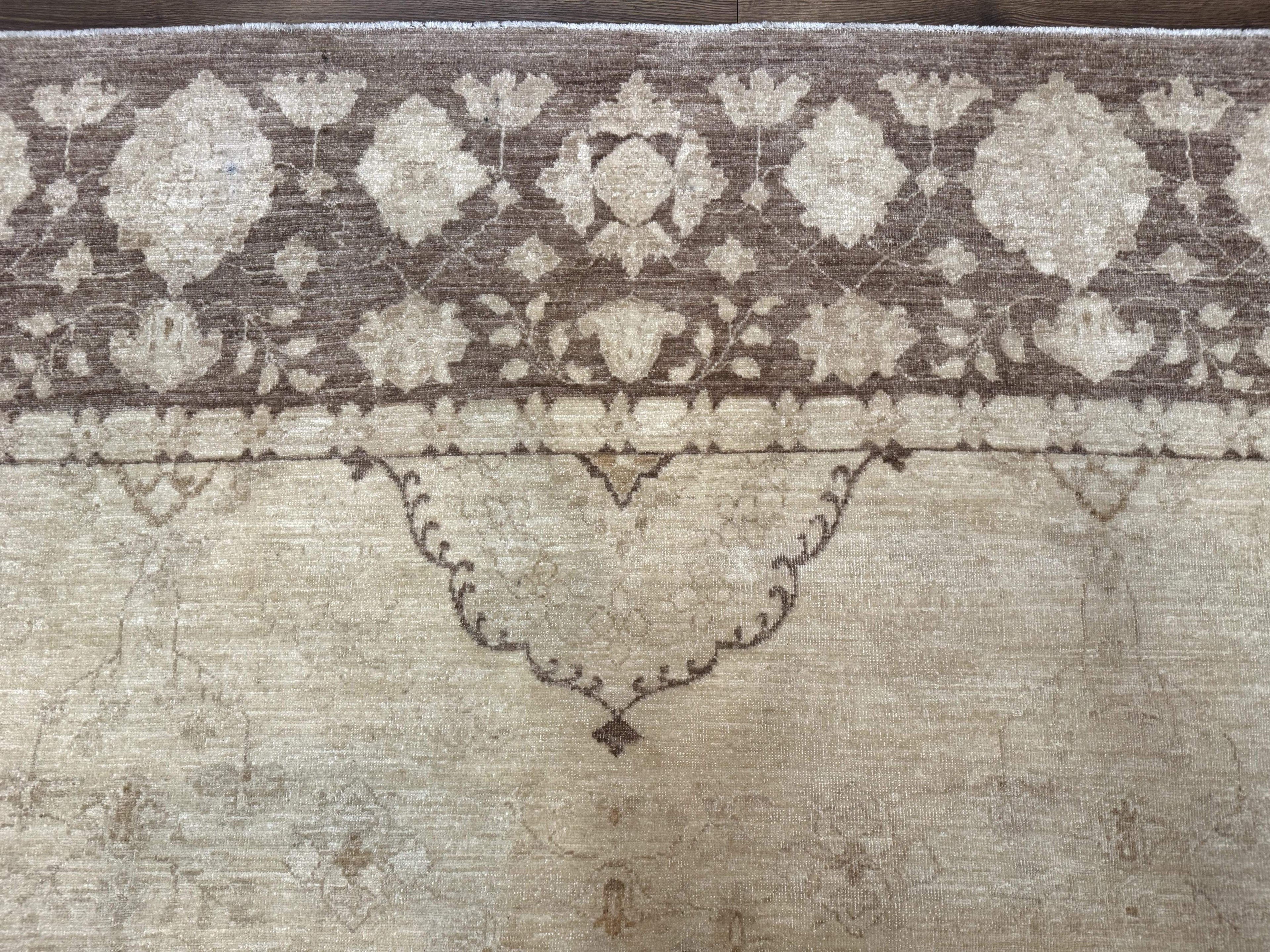 Modern Pakistani Peshawar Rug 10x13, Neutral Colors, Vintage Rug for Modern Home