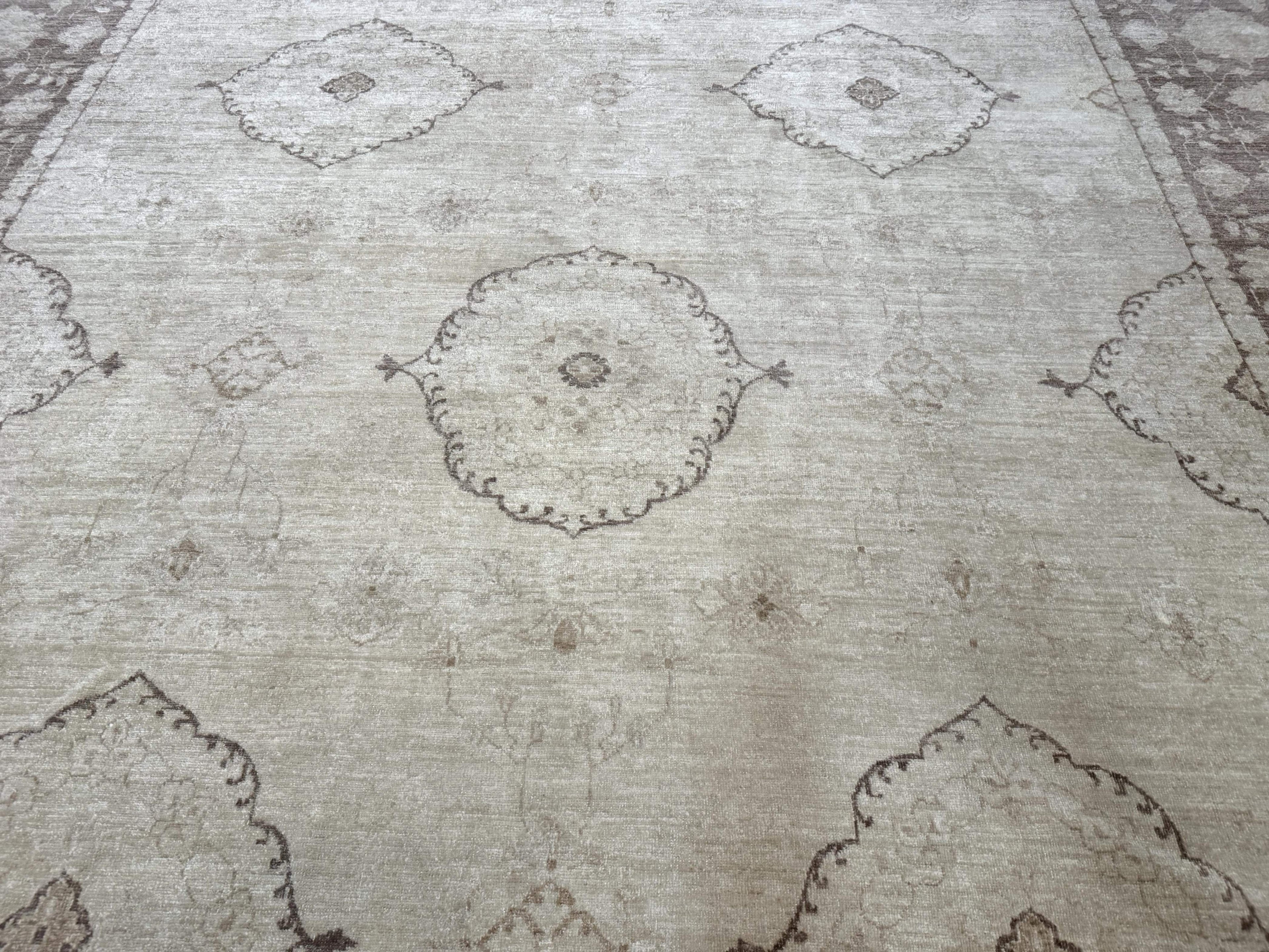 Modern Pakistani Peshawar Rug 10x13, Neutral Colors, Vintage Rug for Modern Home