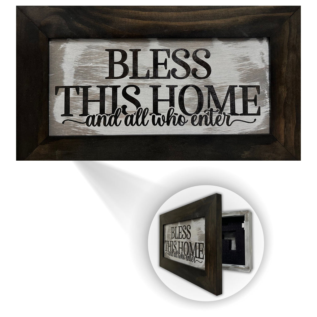 Wood Gun Cabinet - Bless This Home And All Who Enter Wall Gun Cabinet - Hidden Wall Storage - Hidden Gun Safe - Handcrafted Gun Concealment Furniture - Hidden Gun Storage by Bellewood Designs